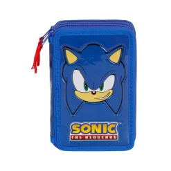 Clearance Sonic Azul Estuche Plumier Completo Triple Sight